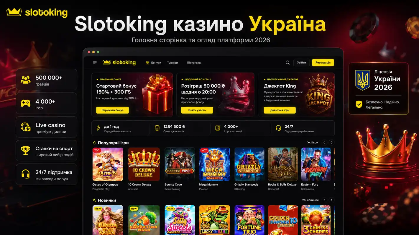 Slotoking казино Україна &mdash; головна сторінка та огляд платформи 2026